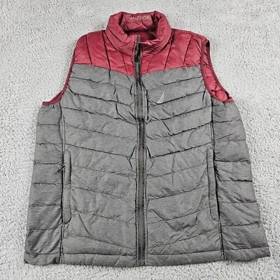 Chaleco acolchado Nautica para hombre grande gris rojo plumón de pato reversible cremallera completa caminata campamento Foto 1 de 4