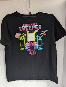 Old Navy Minecraft Creeper Youth Size 8 Black Neon T-shirt Short Sleeve - Picture 1 of 7