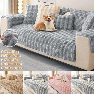 Soft Fluffy Fur Sofa Covers Seat Couch Settee Non-slip Protector Thick Slipcover - Image 1 of 4