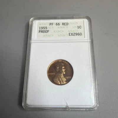1955 Lincoln Wheat Cent / Penny 1c ANACS PF 66 RD Proof Red - Image 1 of 4
