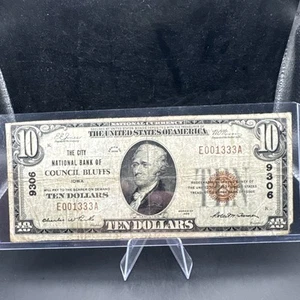 1929 $10 THE CITY NATIONAL BANK OF Council Bluffs, IA. Charter 9306 - Picture 1 of 8