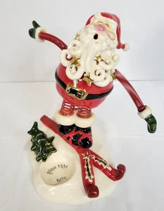 2005 Blue Sky Clayworks Weihnachtsmann auf Skiern Bommel Teelicht Kerzenhalter RAR - Bild 1 von 15