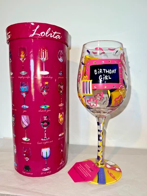 Copa de vino LOLITA pintada a mano NIÑA DE CUMPLEAÑOS NUEVA CON ETIQUETA pedrería con RECETA Foto 1 de 4