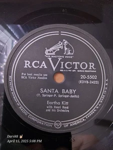 Eartha Kitt 💥Vintage💥 Santa Baby, 78 RPM, RCA Victor 20-5502 - Picture 1 of 6