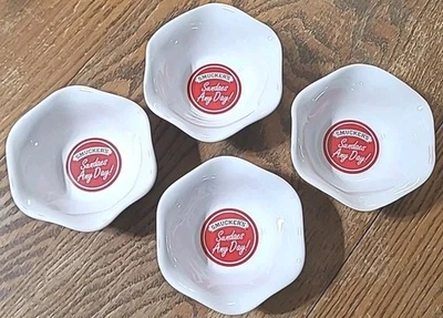 SMUCKER’S SUNDAES ANY DAY ICE CREAM BOWLS LOT OF 4 EUC. White With Red Logo  - Image 1 of 4