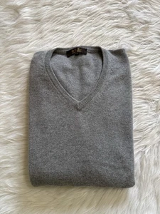 Loro Piana 100% Baby Kaschmir V-Ausschnitt Pullover blau grau 54 - Bild 1 von 9