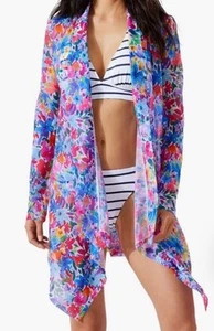 Tommy Bahama 128 $ Netz Stretch Blumen durchsichtig Überwurf Jacke Oberteil Einheitsgröße - Bild 1 von 5