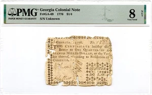 Georgia Colonial Note Fr#GA-69 1776 $1/4 PMG VG-8 - Picture 1 of 2
