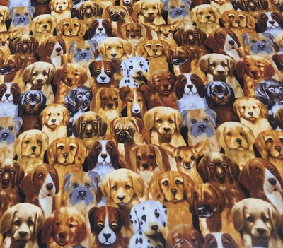 Quilt Craft Fabric Puppy Dog Cotton Michael Searle Timeless Treasures .88 yds - Image 1 of 4
