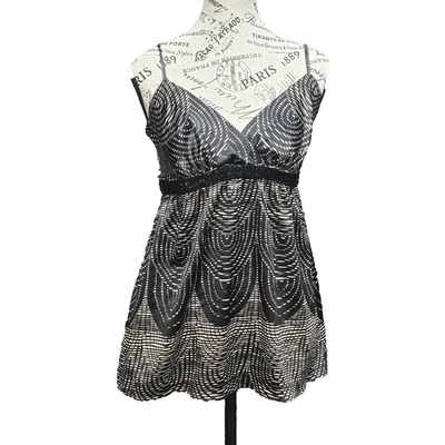 Vtg Express Babydoll Top Junior S Geometric Sequin Satin Y2K Dark Romantic Fairy - Image 1 of 4