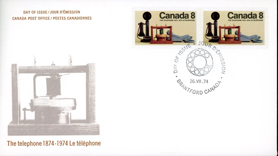Canada OFDC #641 - Invention of the Telephone (1974)  2 x 8¢ - Image 1 of 1