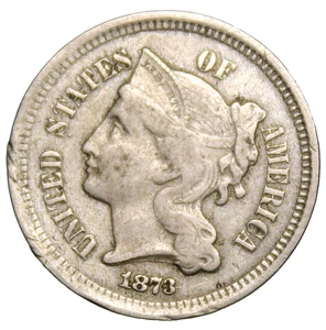 1873 Open 3 Three Nickel - VF !! - Picture 1 of 2