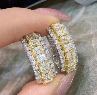 2.50Ct Lab Created Emerald Diamond Huggie Hoop Earrings 14K White Gold Finish - Image 1 of 4