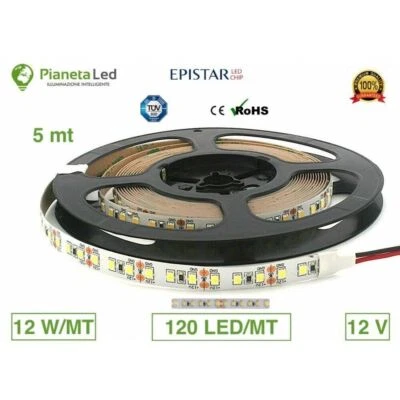 5 METRI STRISCIA 600 LED 2835 SMD 12 W/MT PER INTERNO IP20 12 V DC PREMIUM SERIE - Immagine 1 di 4