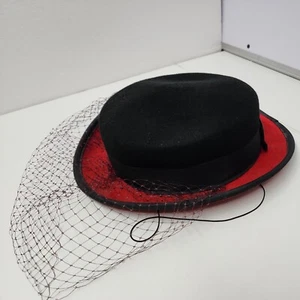 Vintage Bollman Hat Co. rot & schwarz Doeskin Filz 100% Wolle Damenhut Netz - Bild 1 von 14