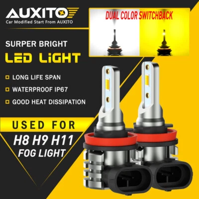 2X AUXITO H8 H11 H16 LED Luz Antiniebla DRL Bombilla Blanco Amarillo Switchback Doble Color A Foto 1 de 4