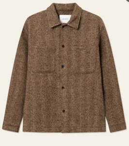 LES DEUX Men’s M Milian Herringbone Button Long Sleeve Overshirt Coffee Brown - Picture 1 of 8