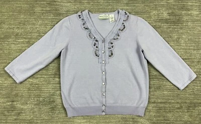 Suéter Alfred Dunner Mediano Pequeño Cárdigan Púrpura Adorno de Cuentas Foto 1 de 4