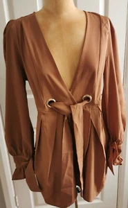 Misspap - Brown Plunge, Belted Dress - Size 12 - New Without Tags - Picture 1 of 7