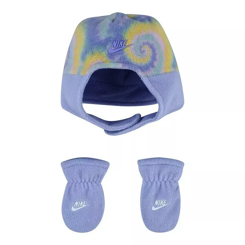 CHAPÉU E LUVAS CAÇADOR DE LÃ INVERNO TINGIDO GIZ ROXO BEBÊ NIKE 12-24 meses - Imagem 1 de 1
