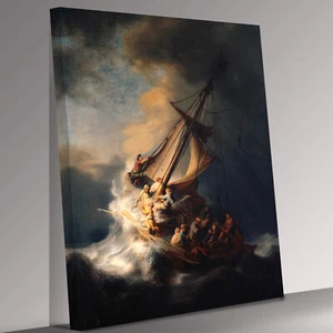 Rembrandt Christus im Sturm auf dem See Genezareth Leinwandbild fertig zum Aufhängen - Bild 1 von 6