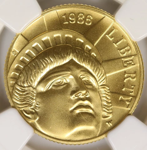 1986-W $5 Statue of Liberty Gold Commemorative Coin NGC MS70 Cover