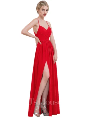 JJ's House ~ Red Chiffon V-Neck Cut Out Back Formal Gown 12 NEW $114 - Image 1 of 4