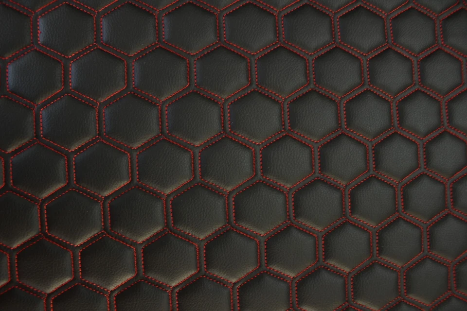 Tela de tapicería de coche de cuero sintético grano vinilo acolchado hexagonal | 2"-5 cm cosido Foto 1 de 4