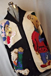 WOW Vtg 1994 The Eagle's Eye Womens Dimensional Weave Sweater Teddy Bears Lg - Picture 1 of 11