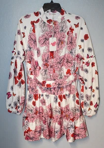 NEW L’ ATISTE BY AMY FLORAL/BUTTERFLIES PRINT DRESS LONG SLEEVE WOMEN LARGE NWT - Picture 1 of 8