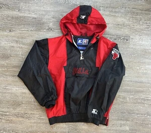 Vtg Starter Chicago Bulls Windbreaker Jacket Youth XL 1/4 Zip 90s Colorblock NBA - Picture 1 of 7