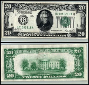 1928 $20 Federal Reserve Note St. Louis H Tate Mellon Fr.2050-H UNC Gold (A - Picture 1 of 1