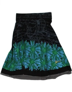 DESIGUAL Womens Graphic High Waist A-Line Skirt XS W25 Black Floral Cotton BF14 - Picture 1 of 4