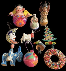 VINTAGE MEXIKO VOLKSKUNST KONVOLUT ORNAMENTE KERAMIK FIGUREN GLOCKEN - Bild 1 von 10