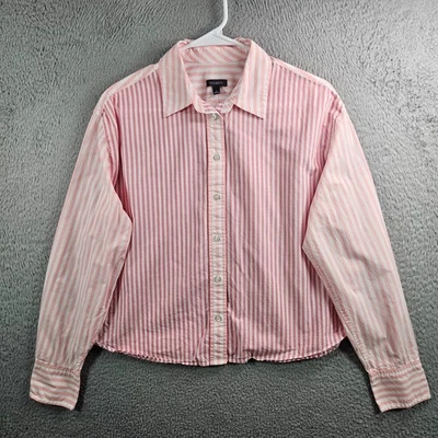 Talbots Oversized Cropped Shirt Women Small Button Up Long Sleeve Pink Striped - Image 1 of 4