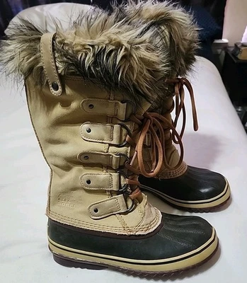 Sorel Womens Joan Of Arctic Tan Waterproof Lace Leather Snow Winter Boots Sz 8 - Image 1 of 4