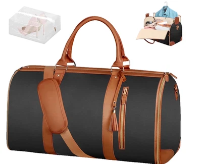 Convertible Ropa de Viaje Colgante Traje Bolso Imitación Cuero Lona Negro 2 en 1 NUEVO Foto 1 de 4