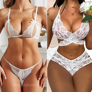 Women Sexy Lingerie Two-Piece Sleepwear Nightwear Badydoll Underwear Bra G-Thong - Picture 1 of 137