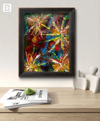 Original Art "Fireworks" 11.5x14.5 Canvas Expressionism Abstract Design Home Art - Image 1 of 4