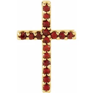Colgante de cruz pequeña granate natural de Mozambique en oro amarillo de 14 K - Imagen 1 de 2