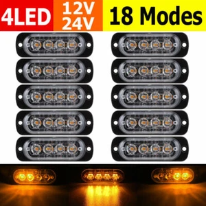 10X Amber 4 LED Grill Side Marker Emergency Strobe Light Kit Tow Truck 12V-24V - Picture 1 of 9