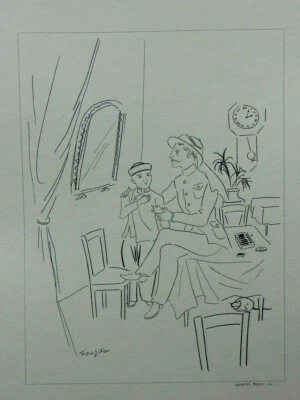 FOUJITA :  Père et fils, LITHOGRAPHIE originale noir et blanc signée, 1928 - Photo 1/4