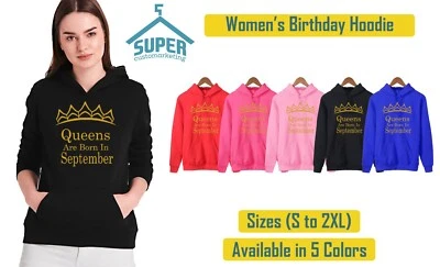 Tiara GOLD - Queens Are Born In SEPTEMBER HOODIE Sweatshirt Best Birthday - Image 1 of 2