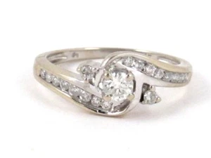 14k White Gold Round Diamond 3 Stone Engagement Ring .57ct - Picture 1 of 4