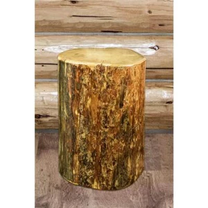 Rustic Solid Wood Stump End Table Stool Sturdy Lodge Pole Pine, 350 lb Capacity - Picture 1 of 6