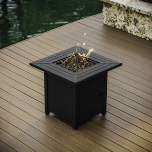 28" Outdoor Wicker Propane Fire Pit Table with Weatherproof Protective Cover - Picture 1 of 20