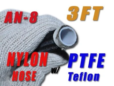 AN 8 8AN 7/16" 10mm Stainless PTFE Steel Ethanol Fuel Oil Hose Line 3ft - Image 1 of 4