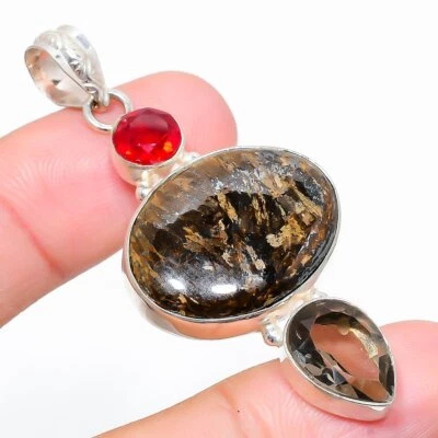 Colgante de joyería de plata de ley 925 con piedras preciosas de topacio ahumado de bronceita 2,40" Z288 Foto 1 de 4