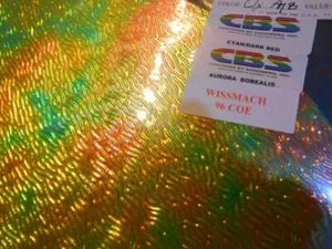 Dichroic Glass:CBS 96 COE Cyan/Dk. Red Aurora Borealis on Stream Clear - 3"Sq - Picture 1 of 1