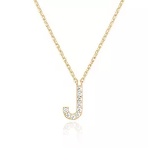 14k Yellow Gold Created White Sapphire Initial J Letter Pendant Necklace Plated - Picture 1 of 5